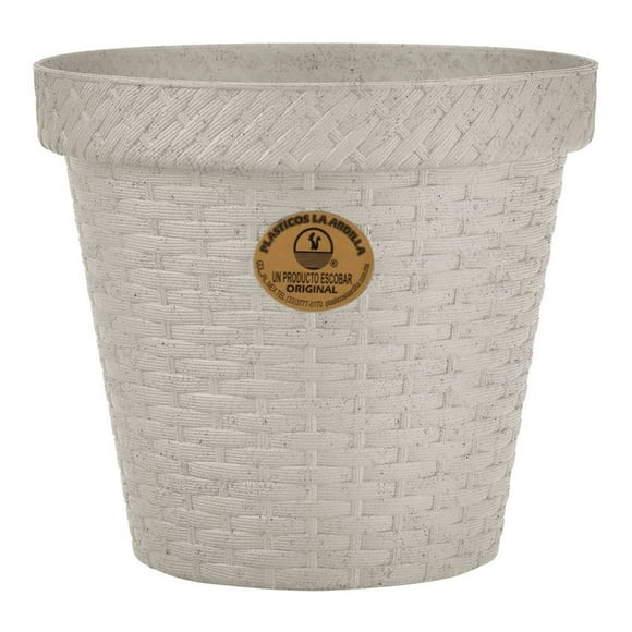 Maceta Redonda Plásticos La Ardilla Rattan 15 cm Blanco