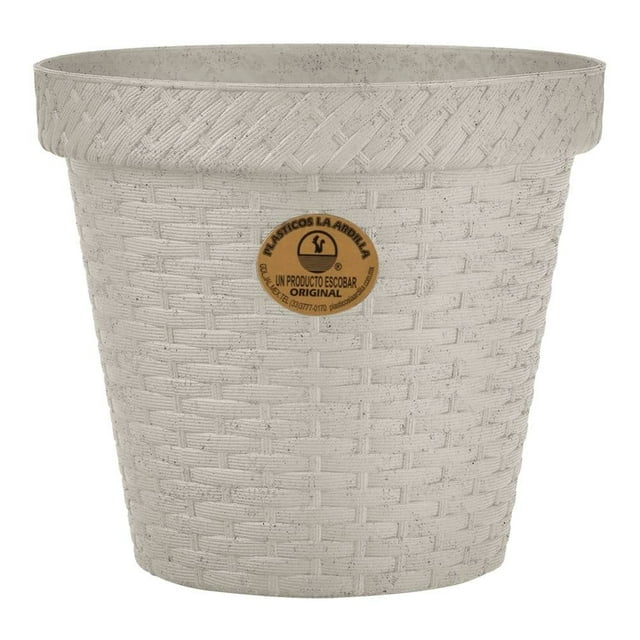 Maceta Redonda Plásticos La Ardilla Rattan 15 cm Blanco