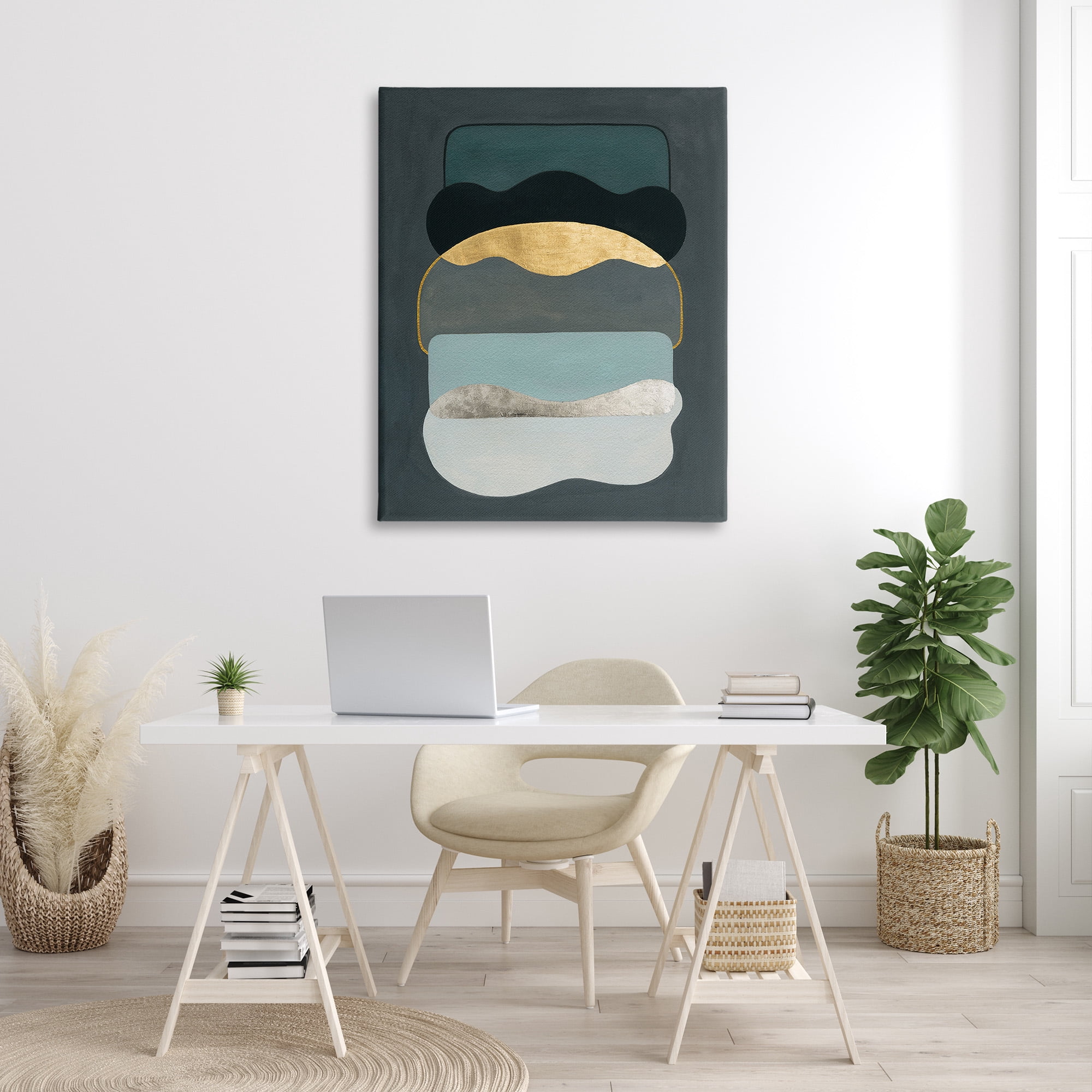 Stupell Industries Dark Layered Shapes Abstract Painting Gallery Wrapped Canvas Art Print Wall Art, 36 x 48