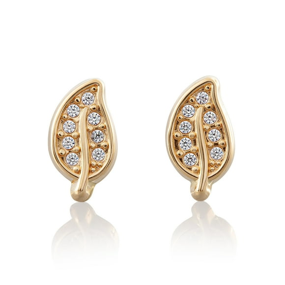 Aretes de oro 14k GIALLO Broquel Hojitas de oro amarillo brillante con circonias