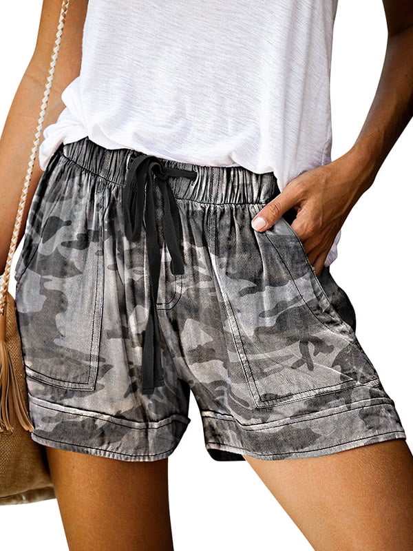 711Onlinestore - Women Printed Elastic Waist Pockets Shorts - Walmart ...