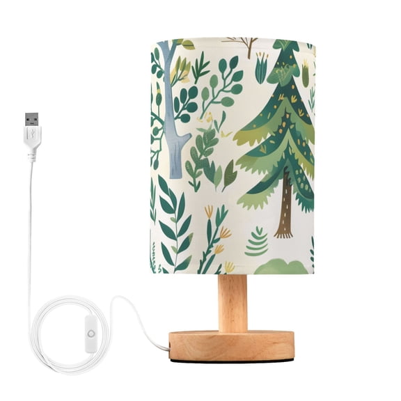 Trees Table Lamp USB Bedside Desk Nightstand Lamp Printed Gifts Small Lamp Wood Base for Bedroom Living Room Kids Room College Dorm