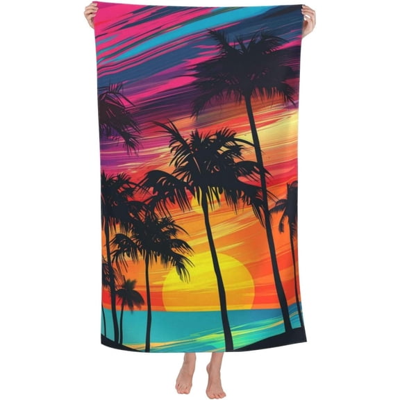 Palm Tree Sunset Beach Towel, Ultra Soft Lightweight Sand-Free Microfiber Bath Towels for Pool, Bathroom, Swimming, Vacation, Travel 29"x58", Gifts for Kids, Teens, Girls, Women