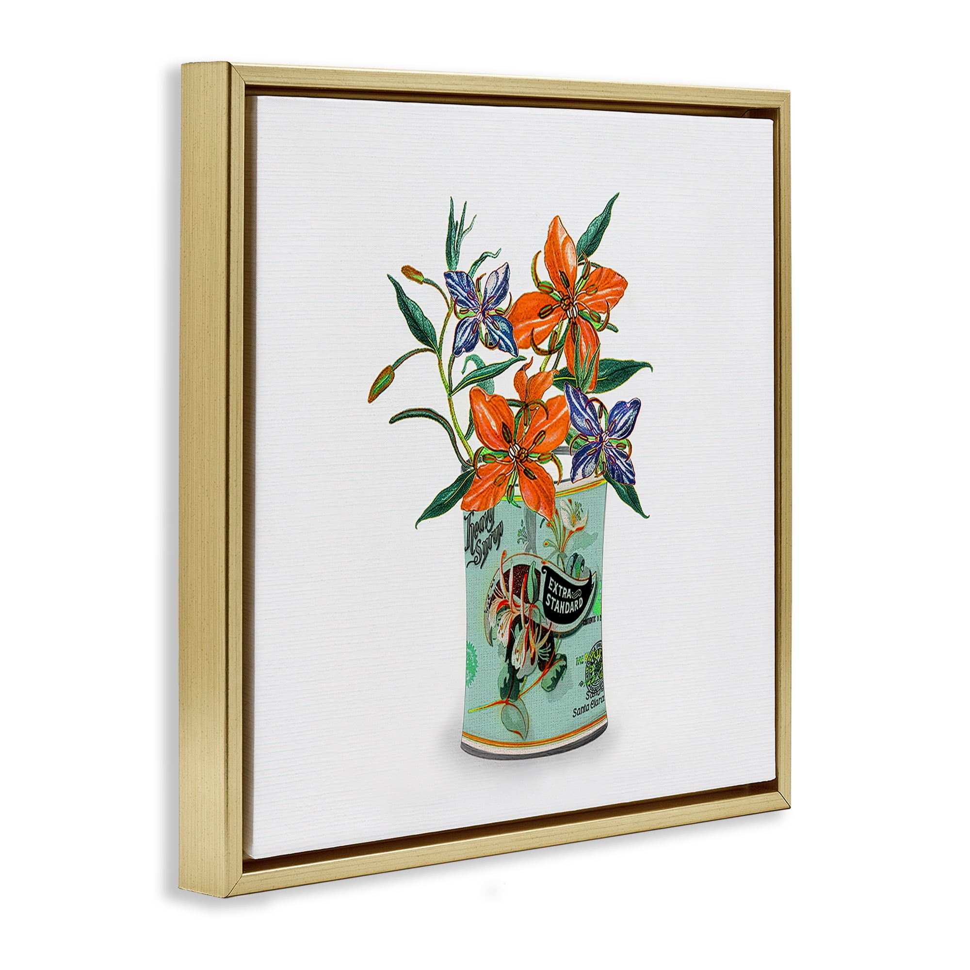 Stupell Industries Lilies in Retro Tin Gold Framed Floater Canvas Wall Art, design by Val Rhodes