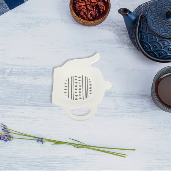 OUNONA Creative Teapot Shaped Ceramic Tea Bag Holder Unique Porcelain Tea Bag Tray Cute Tea Bag Spoon Rest Tea Accessories for Home Decor