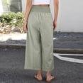 thumbnail image 6 of Women's Gingham Palazzo Pants Smocked High Waist Wide Leg Trousers Casual Loose Plaid Cropped Slacks with Pockets 3/4 Length, 6 of 7