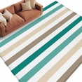 thumbnail image 2 of Brown Beige Teal White Striped Washable Living Room Rugs 5'x8', Modern Minimalist Lines Low Pile Throw Large Area Rug Non-Slip Sturdy Edge Binding Carpet for Living Room Kitchen Office, 2 of 9