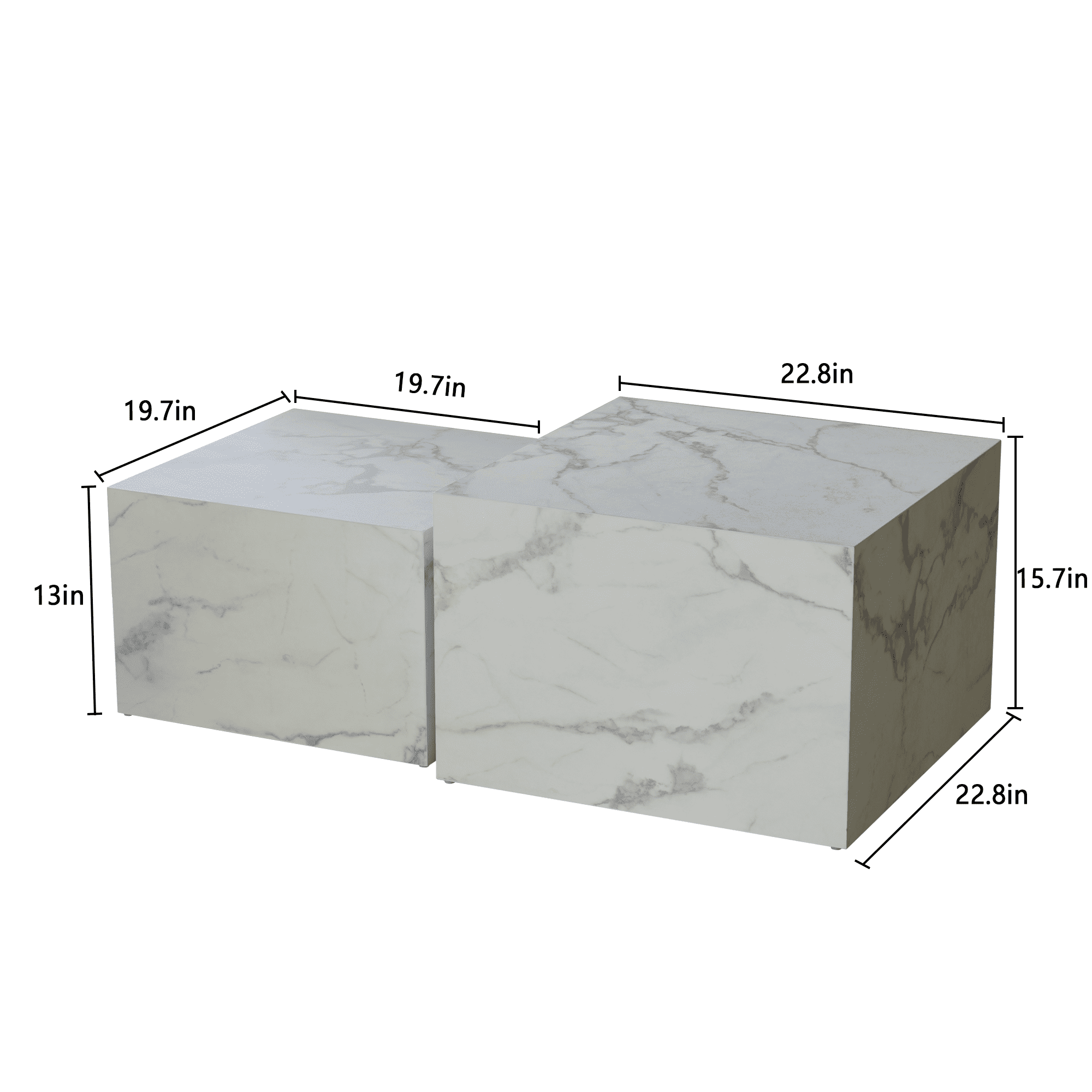 Caffoz Square Faux Marble Coffee Table Set of 2, Nesting Design, Pre-Assembled Living Room Accent Tables,Marble White