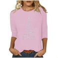 thumbnail image 2 of VgaVtl Graphic Christmas Tshirt Women's Plus Pink 3/4 Sleeve Tunic Women's Tops Casual Breathable Soft Relaxed Fit Tops, 2 of 5