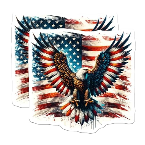 (2 Pack) Eagle American Flag Magnets - Americana Decor - Patriotic Magnets for Home - 5" On Longest Side - for Cars, Fridges, Toolboxes - Made in USA - MAG5903