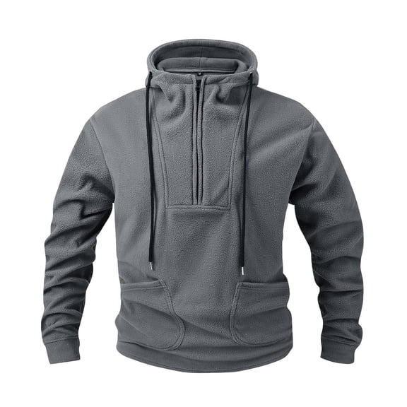 HAiming Mens Half Zip Fleece Knit Hoodie Oversized Pullover Long Sleeve Thick Winter Comfy Hooded Sweatshirt Outwear