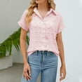 thumbnail image 2 of Women Button Down Shirt 2024 Summer Dressy Casual Work Tunic Tops Beach Loose Fitted Short Sleeve Going Out Blouse, 2 of 4