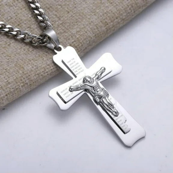 EOEMY Heavy Women Men Stainless Steel Gold Silver Jesus Cross Pendant Chain Necklace-Silver-28Inch Or 71Cm