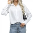 thumbnail image 3 of Blusa Elegante de Larga para Mujer, Estilo Informal, con Cuello Abotonado y Plisada Al Frente. M, 3 of 10