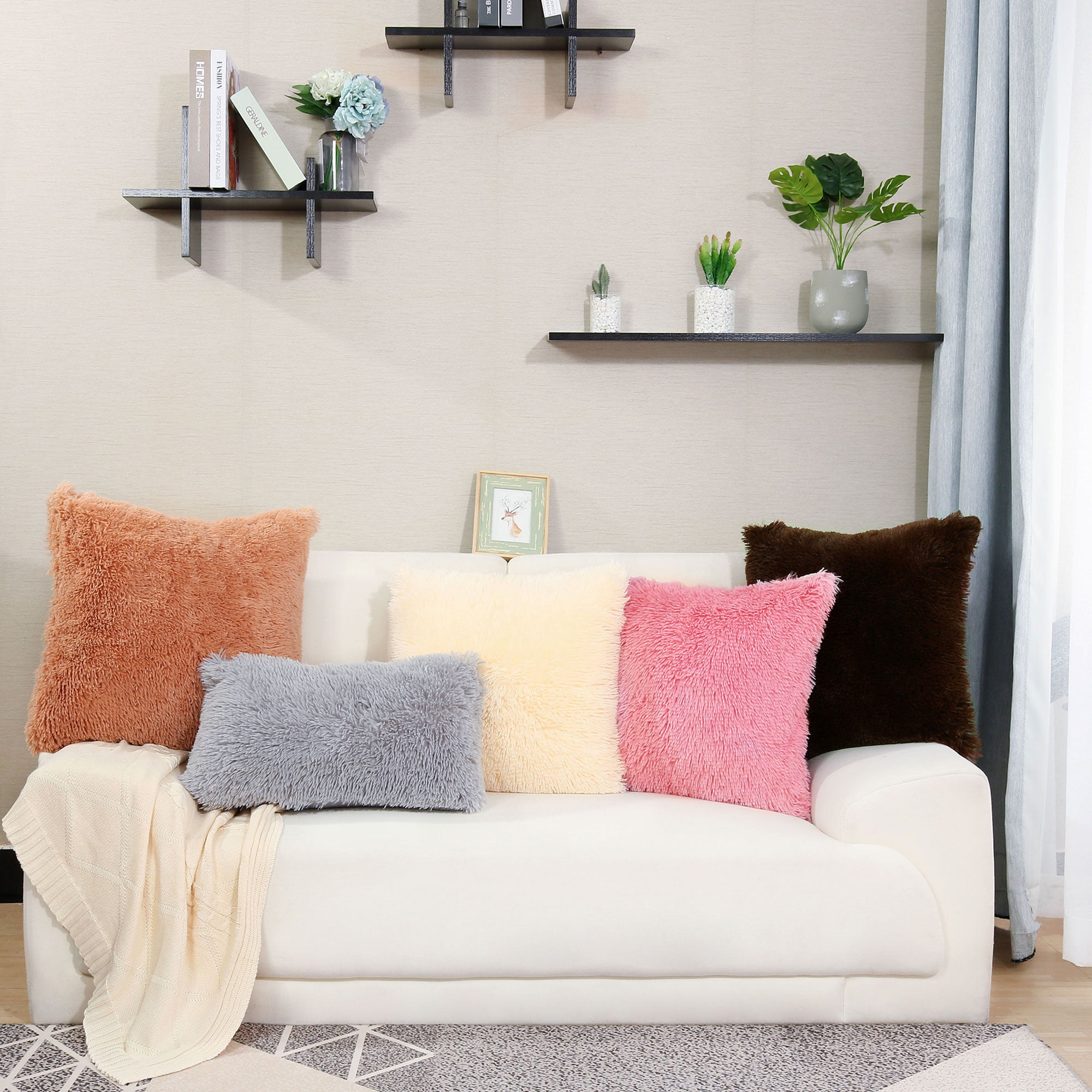 Washable Fluffy Fur Plush Throw Pillow Cases Home Decor Sofa Waist Cushion Cover 