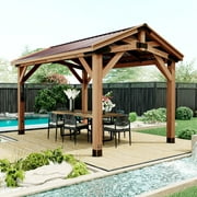 Backyard Discovery Norwood 14' x 10' Cedar Wood Gazebo, Galvanized Steel Roof, PowerPort