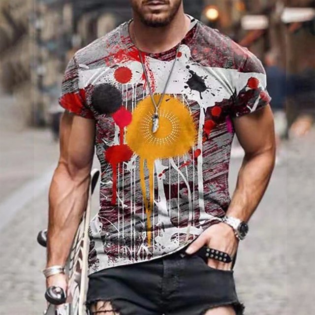 Aqestyerly T-Shirt Décontracté d'Été pour Hommes à Manches Courtes Imprimé 3D Col Rond