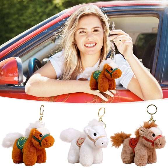 Year Of The Horse Plush Keychain | 2026 Lucky Cloud Charm, Gold Embroidered "馬" | Soft Crystal Fleece, 4” Cute War-Horse, Double-Sided, Gold Chain, Festive Red Pouch | Lunar New Year, Car, Bag