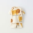 thumbnail image 1 of Traje de manga corta para bebé, Camiseta con estampado completo y pantalones cortos, Tops informales de cuello redondo, pantalones cortos de dos piezas para niños pequeños, chándales de nuevo estilo, 1 of 4
