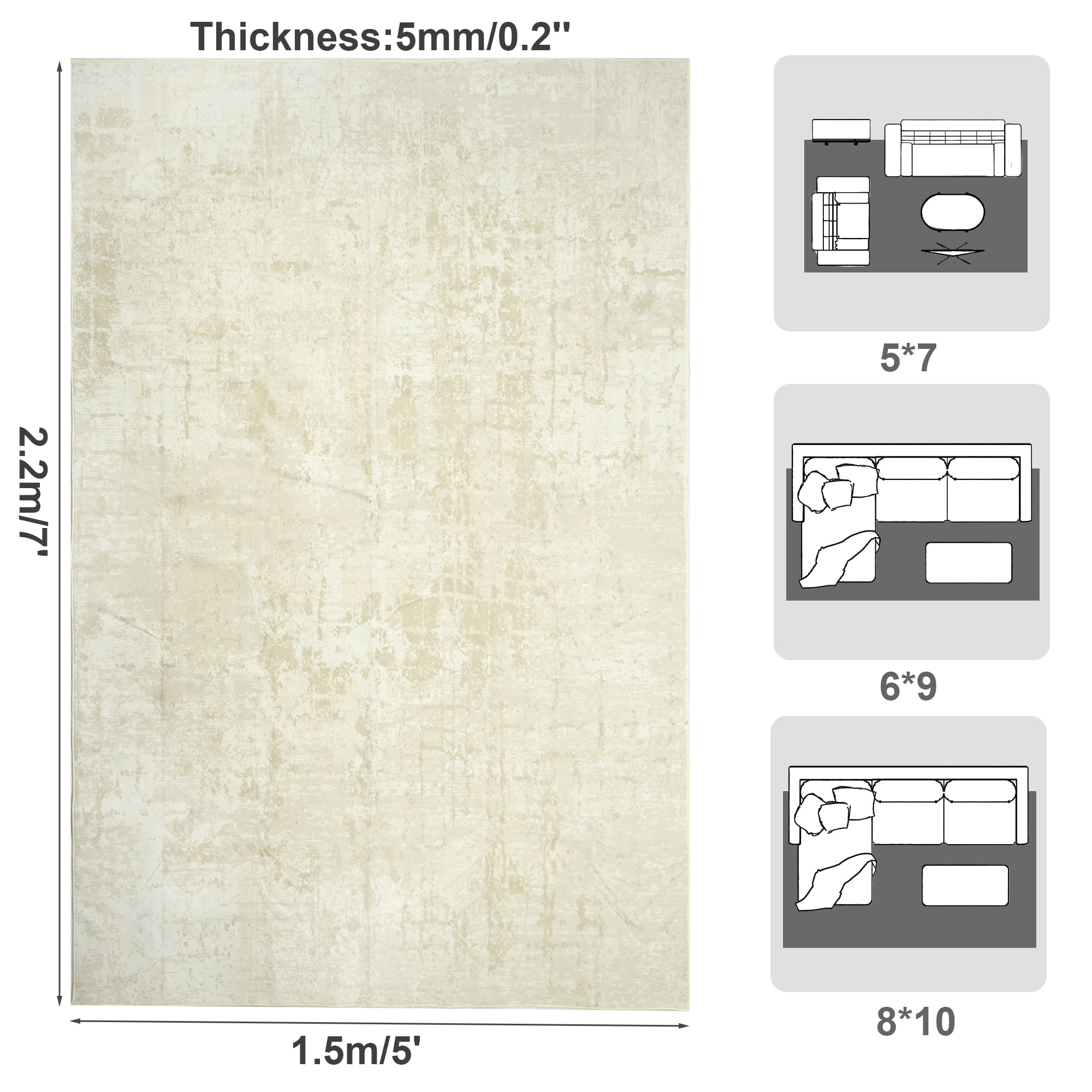 WANLISELL 5 x 7ft Area Rugs, Non-Slip Modern Washable Rug, Abstract Soft for Living Room Entryway Bedroom Nursery, Beige