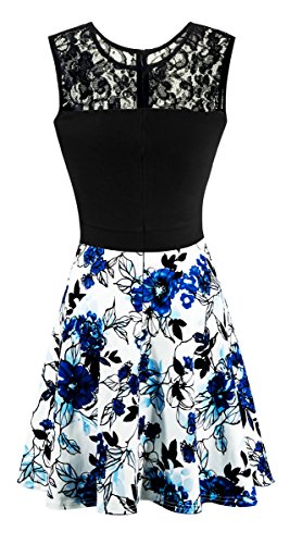 Sylvestidoso Womens A-Line Pleated Sleeveless Little Cocktail Party Dress with Floral Lace