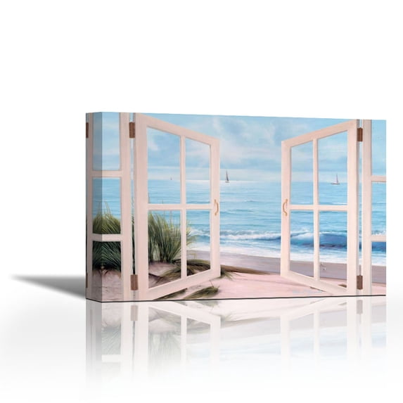 Sandpiper Beach through Door - Contemporary Fine Art Giclee on Canvas Gallery Wrap - wall décor - Art painting - 36 x 24 Inch - Ready to Hang