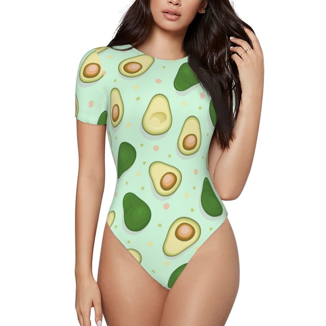 Fotbe Avocado Body de Mujer con Cuello Redondo y Mangas Cortas, Sin Mangas Ajustado, Suave, Cómodo y Básico-Small