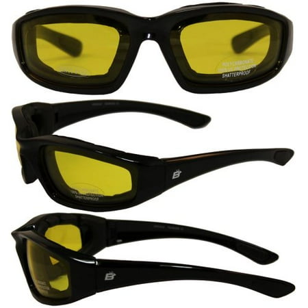 - Birdz Eyewear Oriole Padded Motorcycle Glasses (Black Frame/Yellow Lens)
