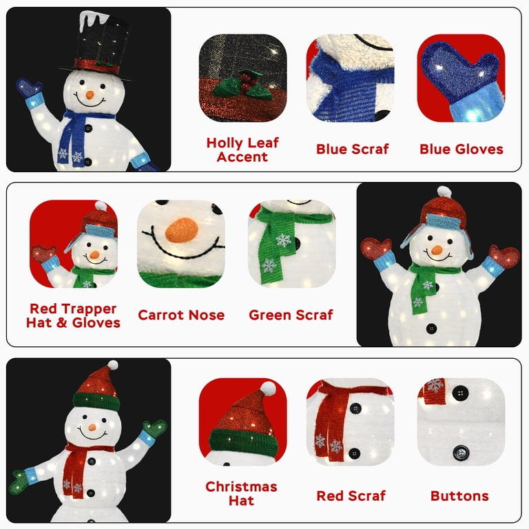 3PCS Snowman Outdoor Christmas Decorations, 3D Pop Up Light Up