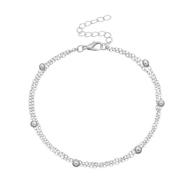 Dsscvnef Personality Alloy Bead Chain Anklet for Women Fashionable Geometric Design Beach Jewelry Foot Accessory