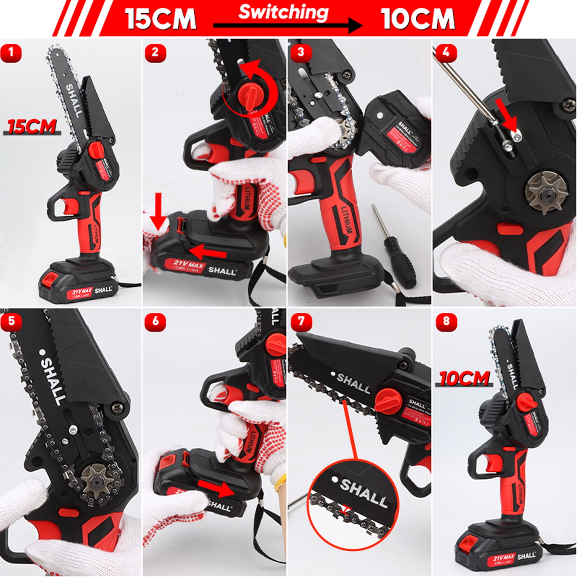 SHALL 4+6" Mini Handheld Chainsaw Cordless Chain Saw 21V