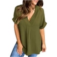 thumbnail image 2 of ATENAR Shirts for Women V Neck Solid Color Tops for Women Soft Tee Army Green L, 2 of 7