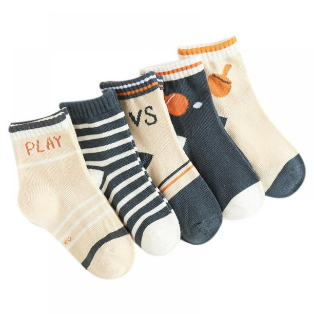 5 Pairs Kids Non Slip Socks Cartoona Cotton Crew Socks For 1-12 Years ...