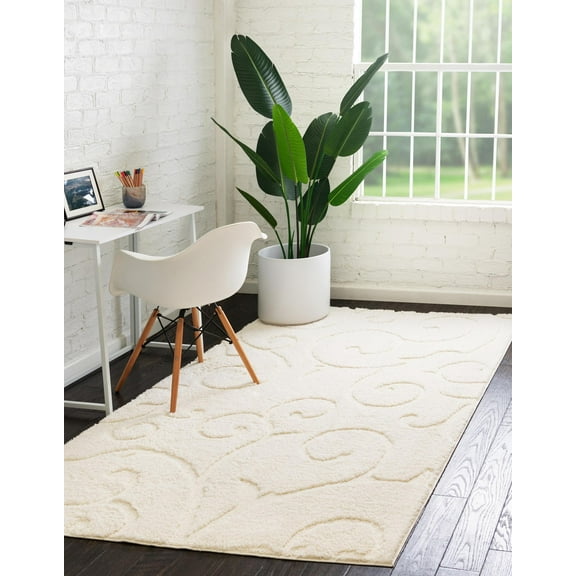 Rugs.com Botanical Shag Collection Rug – 9' x 12' Ivory Shag Rug Perfect For Living Rooms, Large Dining Rooms, Open Floorplans