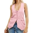 thumbnail image 5 of Summer Scoop Neckline Women Solid Slim Fit Button Down Vest Waistcoat Tops, 5 of 8