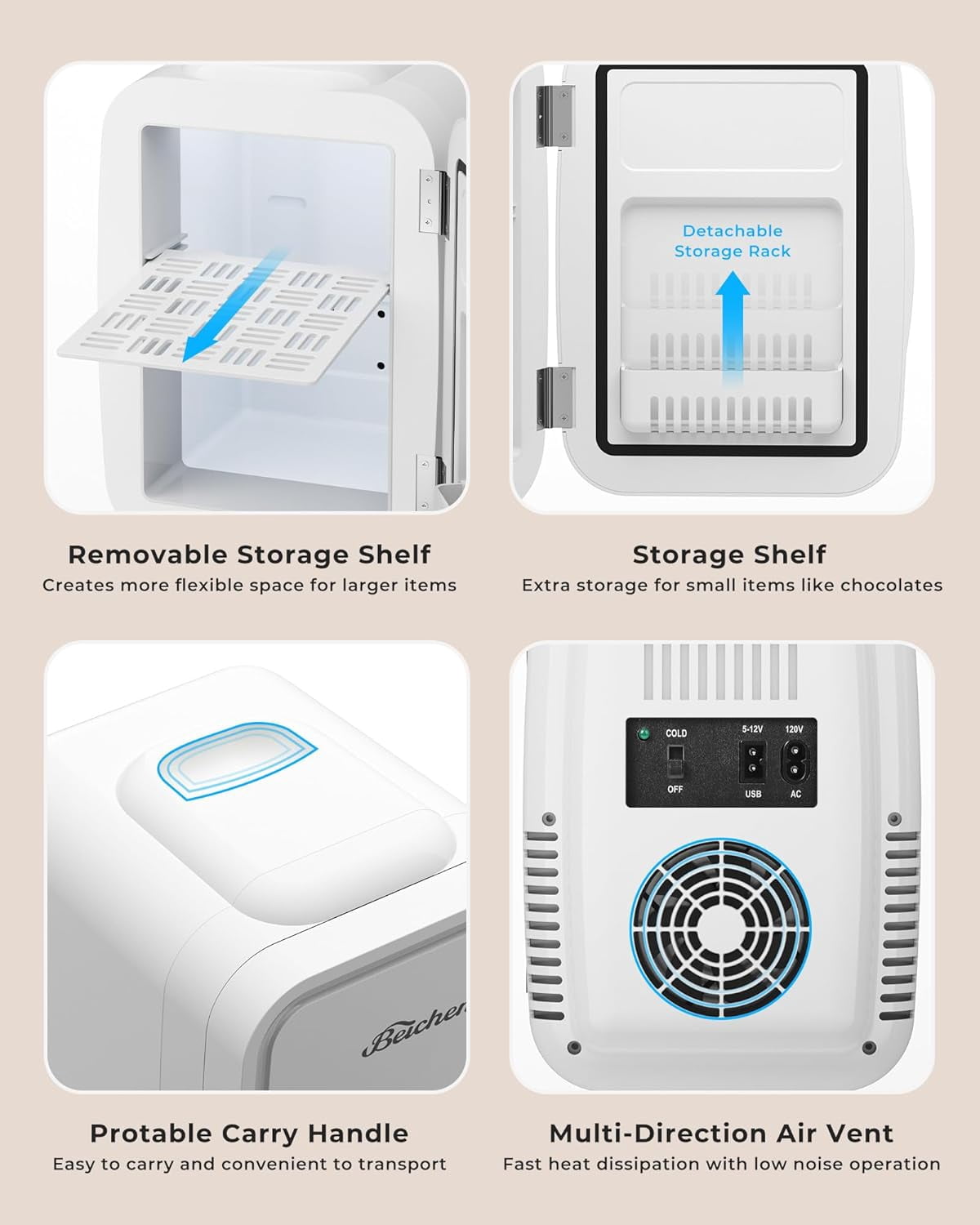 Fridge 4 Liter Portable Refrigerator for Car Office Dorm Fast Cooling Low Noise White