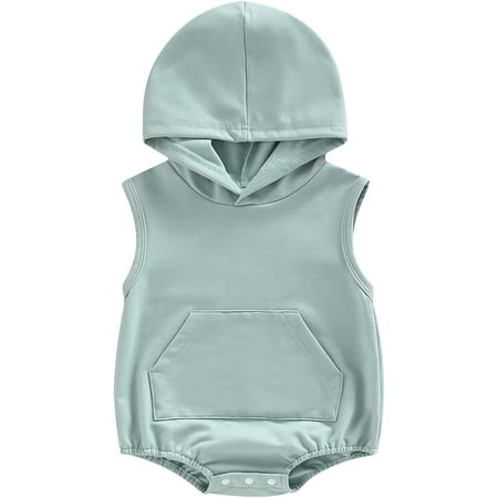 

PIKADINGNIS Unisex Baby Boys Girls Summer Clothes Sleeveless Hoodie Romper Bodysuit with Kangroo Pocket Infant One Piece Outfits