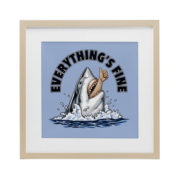 Stupell Industries Coastal Everything's Fine Shark Bite Birch Framed Print Under Glass, 13 x 13, by Jedco Brands Inc.