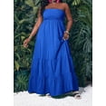 thumbnail image 3 of Blue Strapless Tiered Maxi Dress For Women Casual Summer Vacation Long Flowy Plus Size Dress, 3 of 8