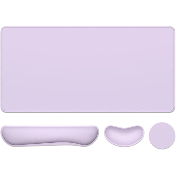Extended XXL Gaming Desk Mouse Pad With Memory Foam Wrist Rest Set 31.5×15.7 in Purple – Includes Keyboard Support, Mouse Cushion & Cup Coaster