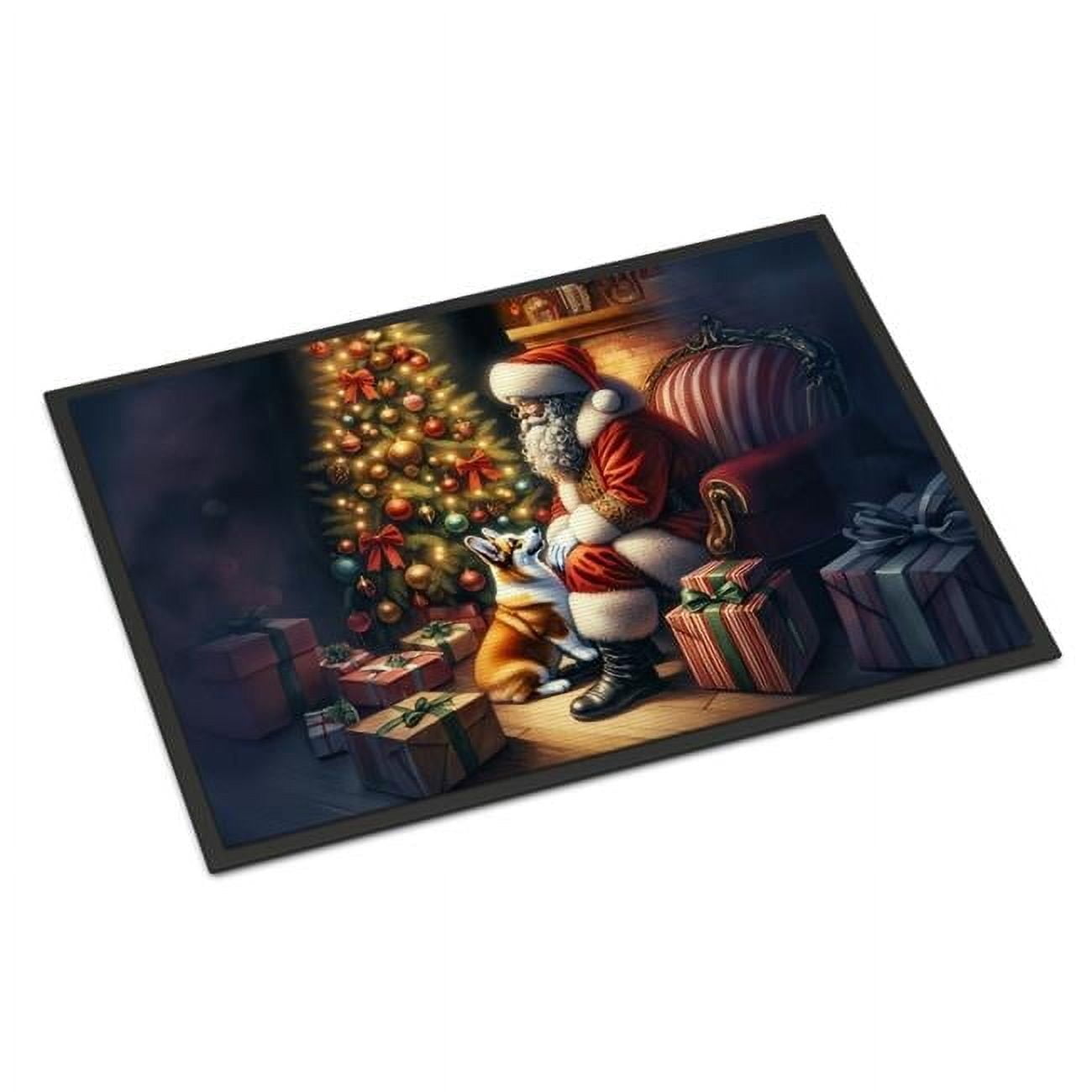 Caroline's Treasures DAC4075MAT Bluetick Hound and Santa Claus Doormat Front Door Mat Indoor Outdoor Rugs for Entryway, Non Slip Washable Low Pile, 18H X 27W