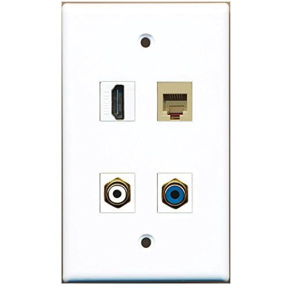 RiteAV - 1 Port HDMI 1 Port RCA White 1 Port RCA Blue 1 Port Phone RJ11 RJ12 Beige Wall Plate