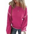 thumbnail image 3 of Suéteres para Mujer, Cuello Redondo Liso, Corte Holgado, Larga, Punto en Contraste, Jersey, Tops Rosa Roja L, 3 of 8