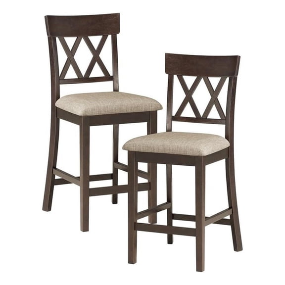 Pemberly Row Counter Height Wood Crossback Dining Chair Set in Brown (Set of 2)