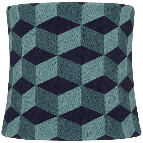 Springcrest Blue Cube Embroidered Small Drum Lamp Shade 10 Top X 11 Bottom High Spider Replacement With Harp And Finial Com Springcrest Blue Cube Embroidered Small, Blue Patterned Drum Lamp Shade