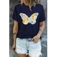 thumbnail image 1 of ABPHQTO Camiseta de cuello redondo con estampado gráfico de mariposa floral azul para mujer, 1 of 5
