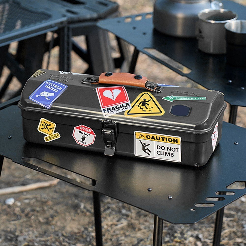 Vjnyvs Metal Tool Box, Multifunction Iron Toolbox, Portable Tool Box with Stickers Repair Tool Storage Box Container with Metal Latch for Tool Storage