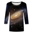 thumbnail image 4 of Plus Size Tops for Womens Crewneck 3/4 Sleeve Shirts Loose Casual Blouse Trendy Galaxy Print Tunic, 4 of 5