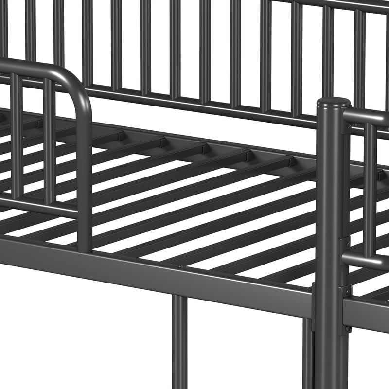 Twin XL-over-Twin XL Teens Bunk Bed Can Transformed into 2 Platform Beds, Metal Kids Bed Frame with Round-Pipe, Ladder & Guardrails