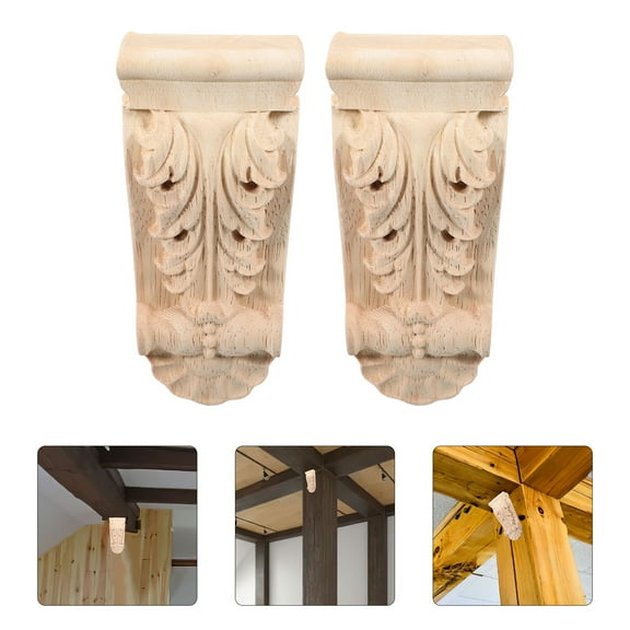 HONMEET Decorative Wood Trim Molding Wood Corbels Khaki 2Pcs 4.3X1.9X0.8In